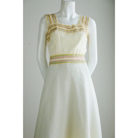Vintage Pastel Yellow Empire Waist Cottage Core Summer Dress Small - Picture 6 of 12